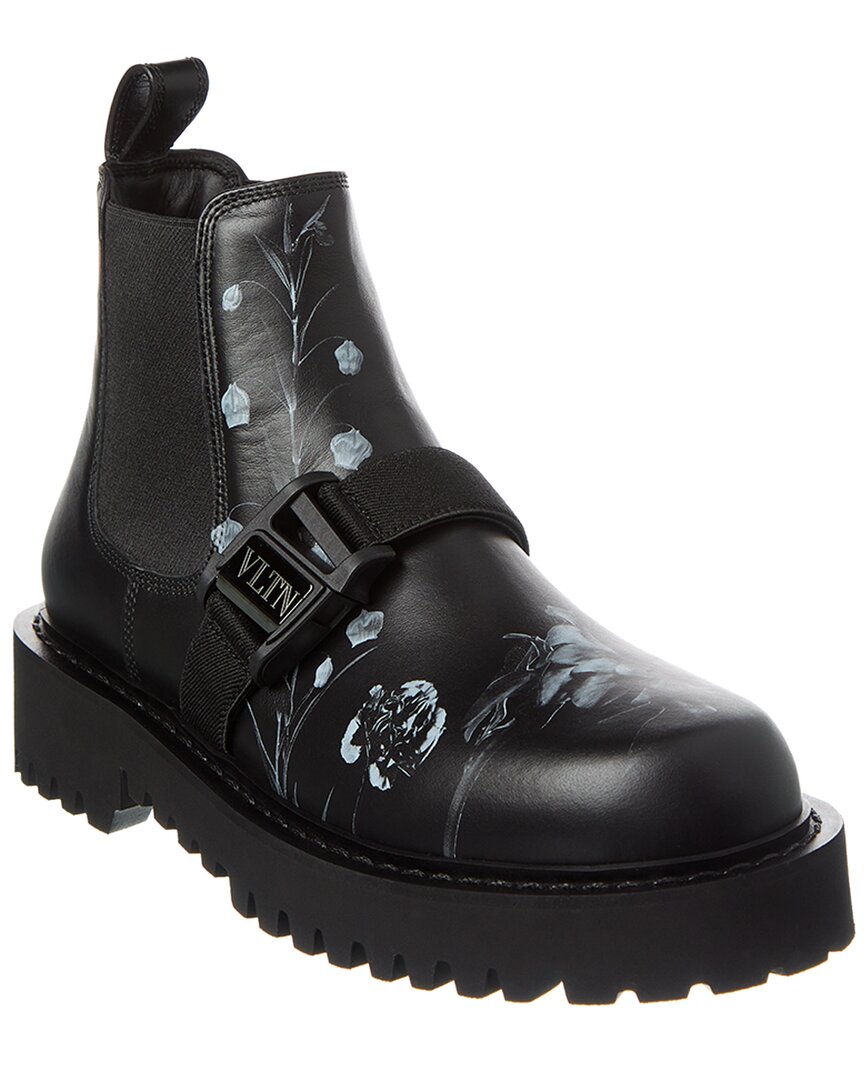 Valentino Vltn Leather Boot In Black