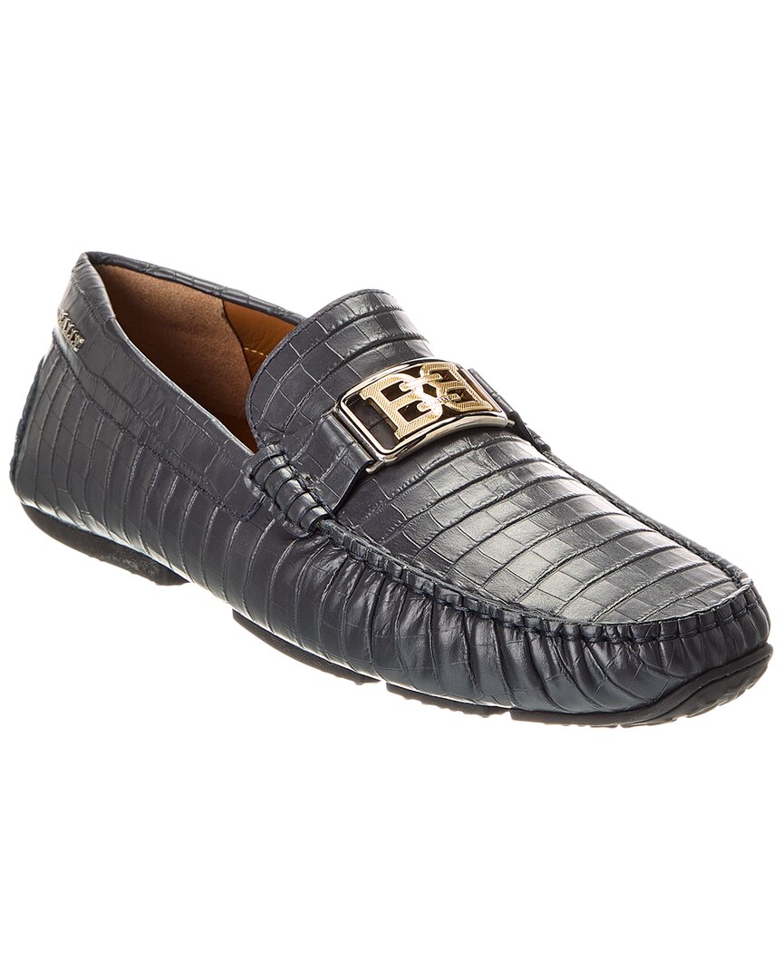 Bally Crocodile Embossed Leather Loafers In Blue