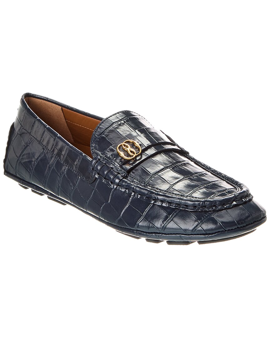 Bally Men's Keeper Croc Embossed Leather Driving Loafers In Blue