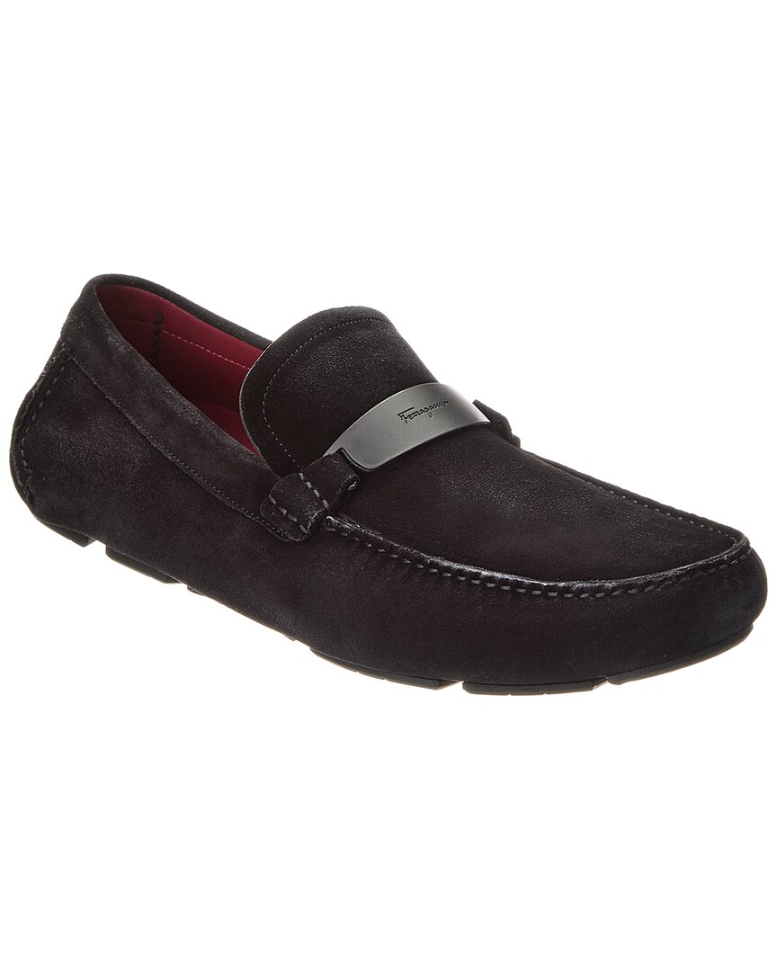 Ferragamo Switch Light Suede Driver In Black