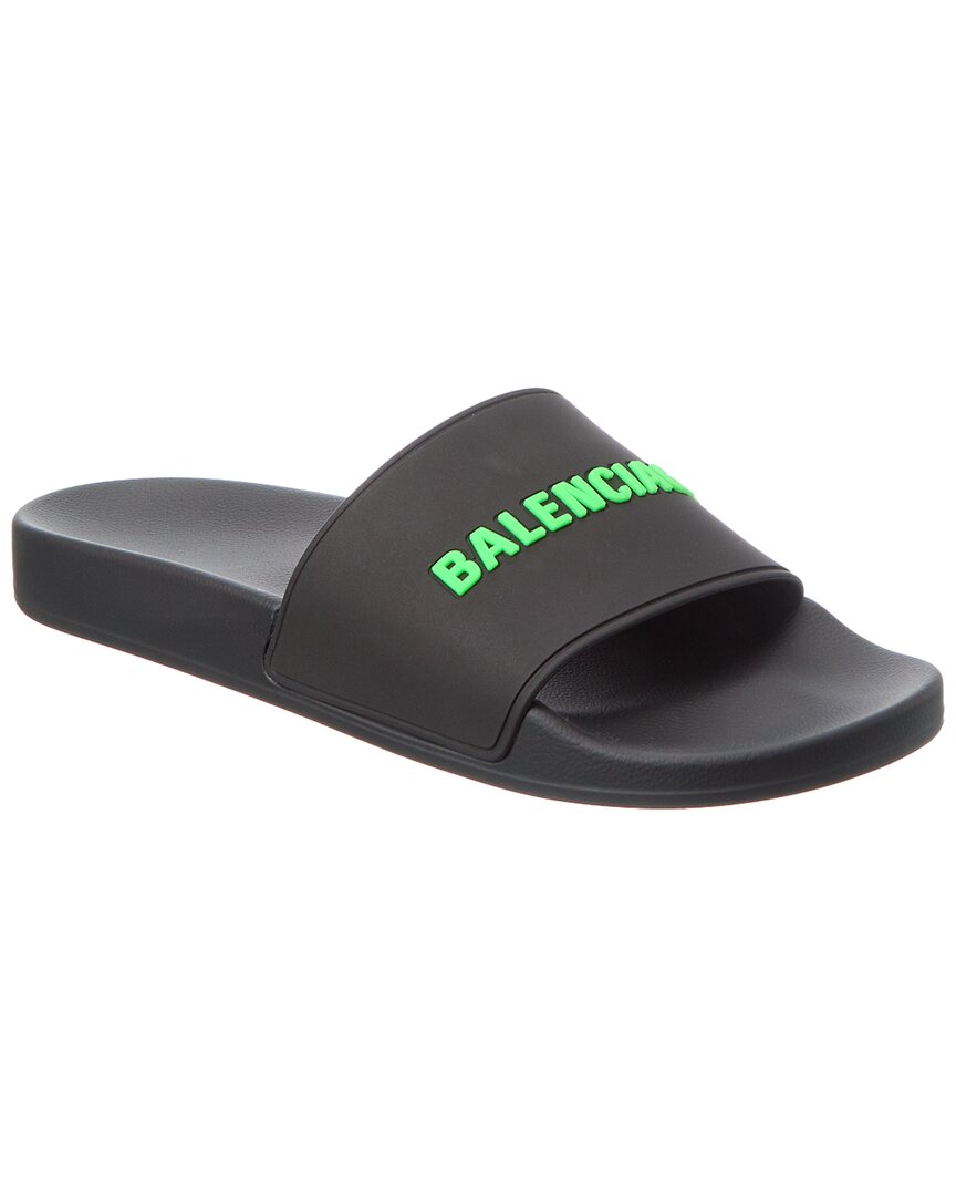 Balenciaga Embossed Logo Pool Slides In Black