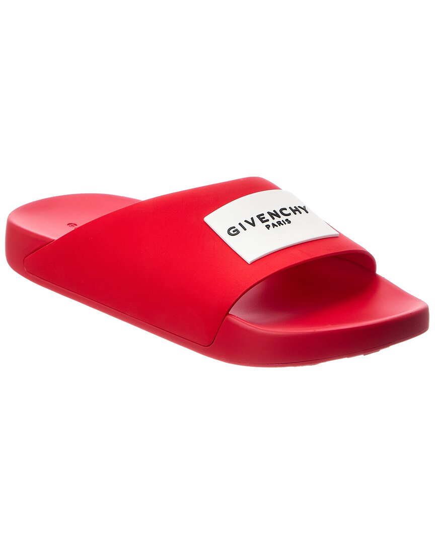 Givenchy Red Polyurethane Label Slide Flat Sandal In Multi