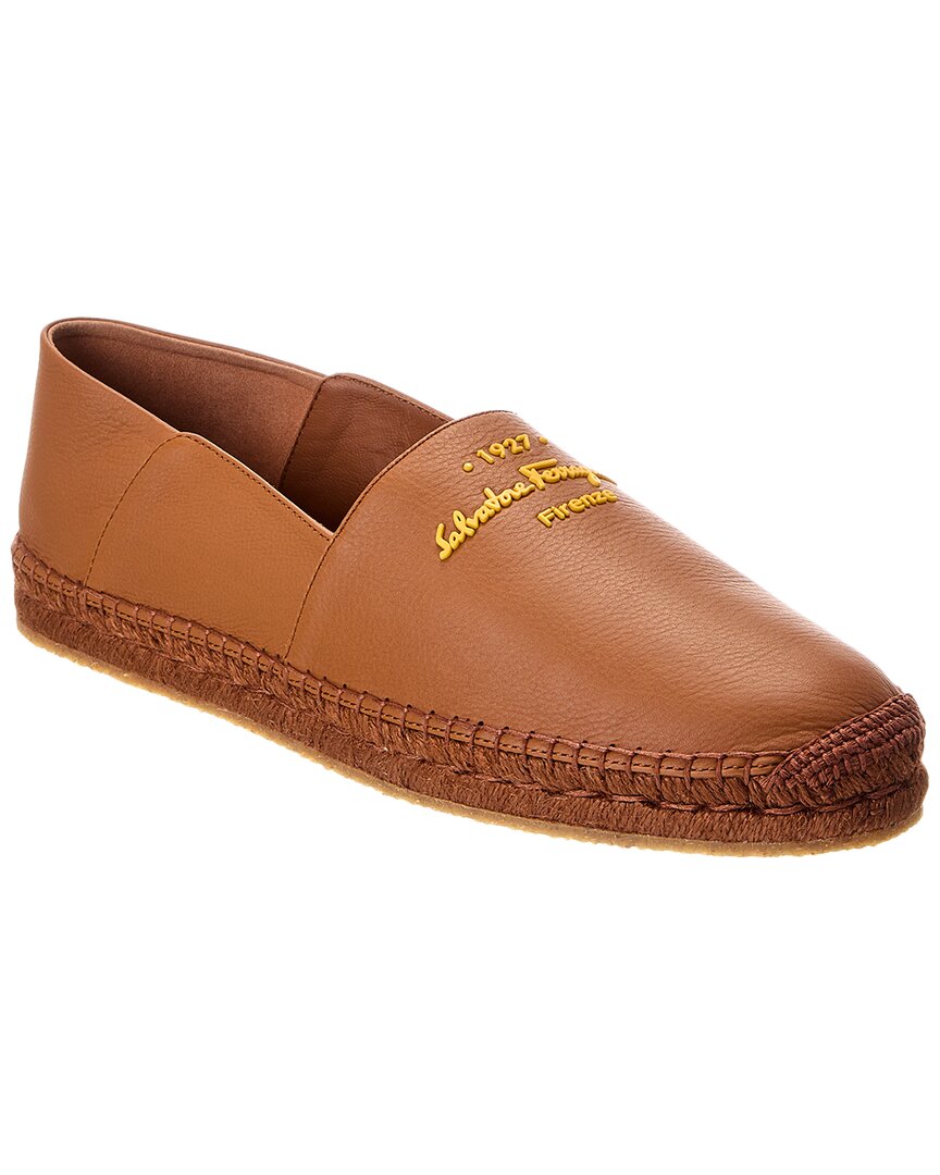 Ferragamo Gus Leather Espadrilles In Brown