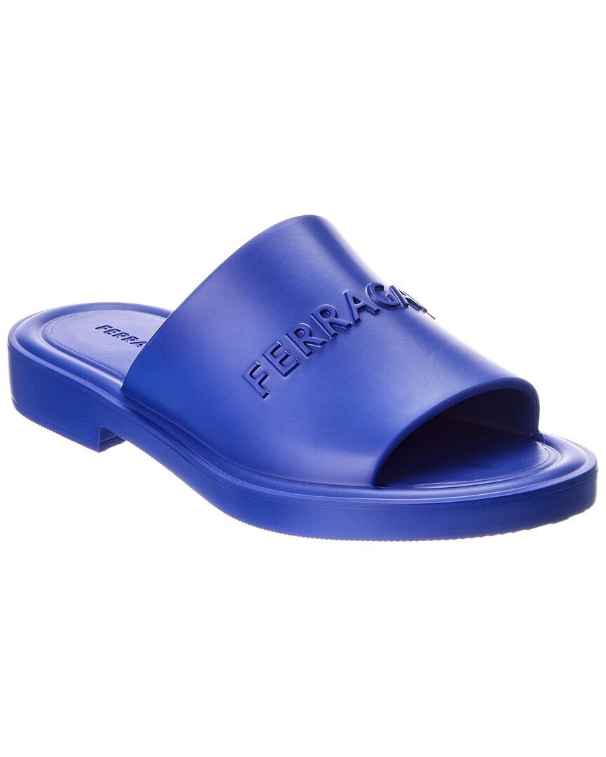 Ferragamo Giuneva Logo Embossed Slides In Blue