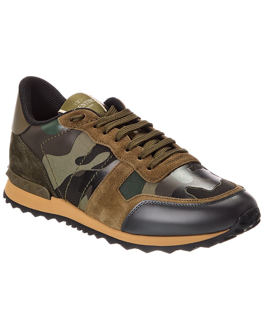 Shop Valentino Rockrunner Canvas & Leather Sneaker