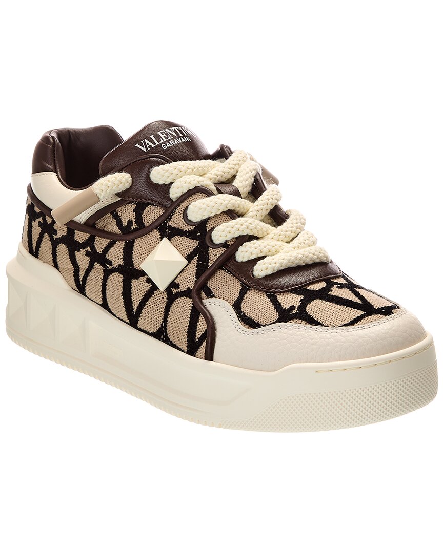 Valentino Garavani One Stud Xl Low-top Trainer In Nappa Leather And Toile Iconographe Fabric