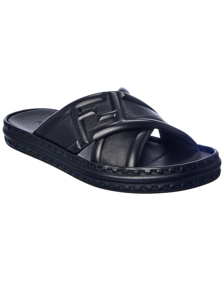 Fendi Ff Nappa Leather Sandals In Black