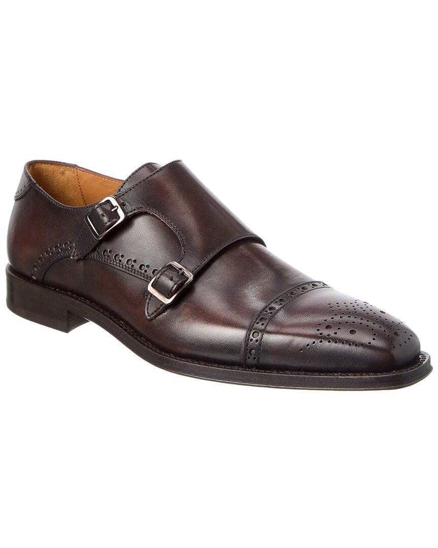 Antonio Maurizi Cap Toe Double Monk Leather Loafer In Brown