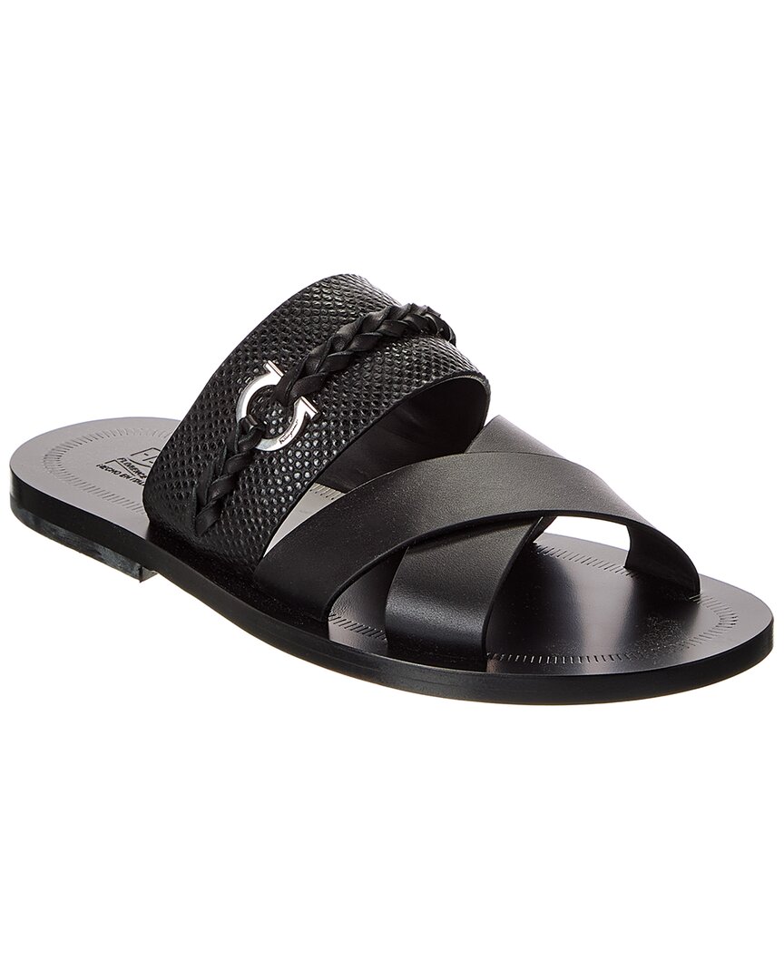 Ferragamo Man Sandals Black Size 8.5 Leather In Black