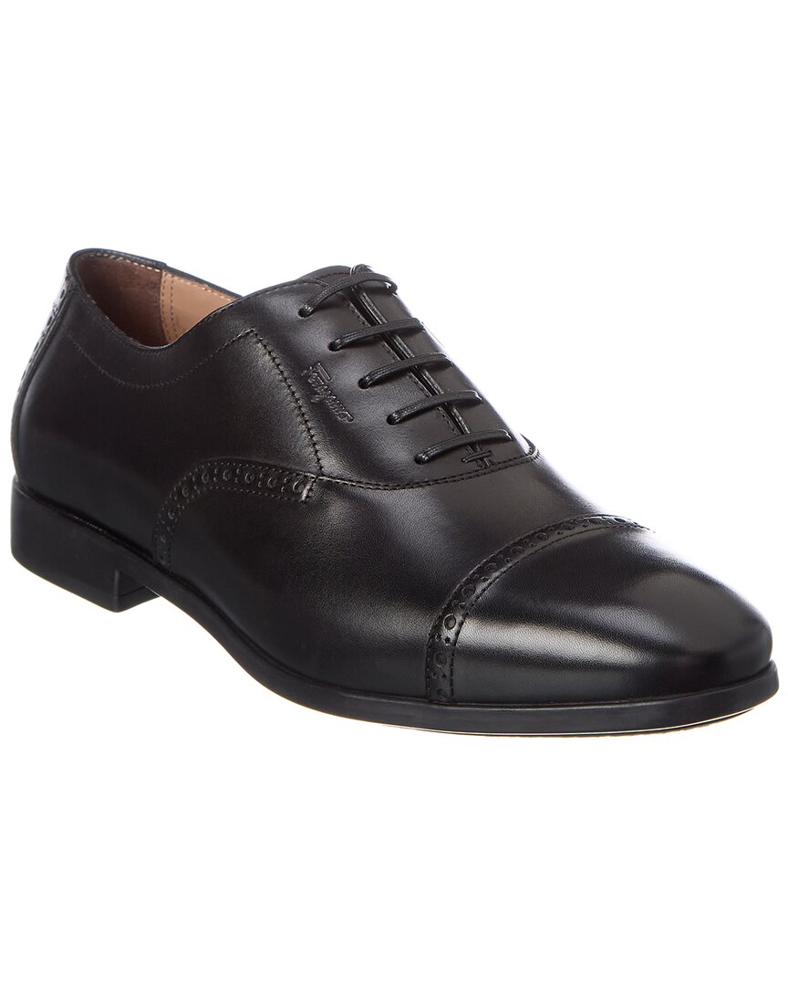 Salvatore Ferragamo Men's Riley Leather Cap Toe Oxford Dress Shoes - Wide In Black