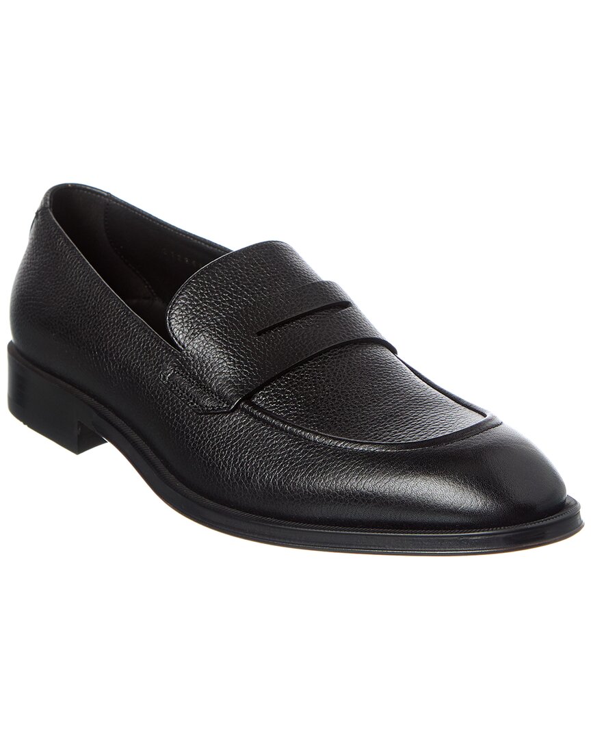 Hugo Boss Boss Derrek Grained Leather Loafers In Black