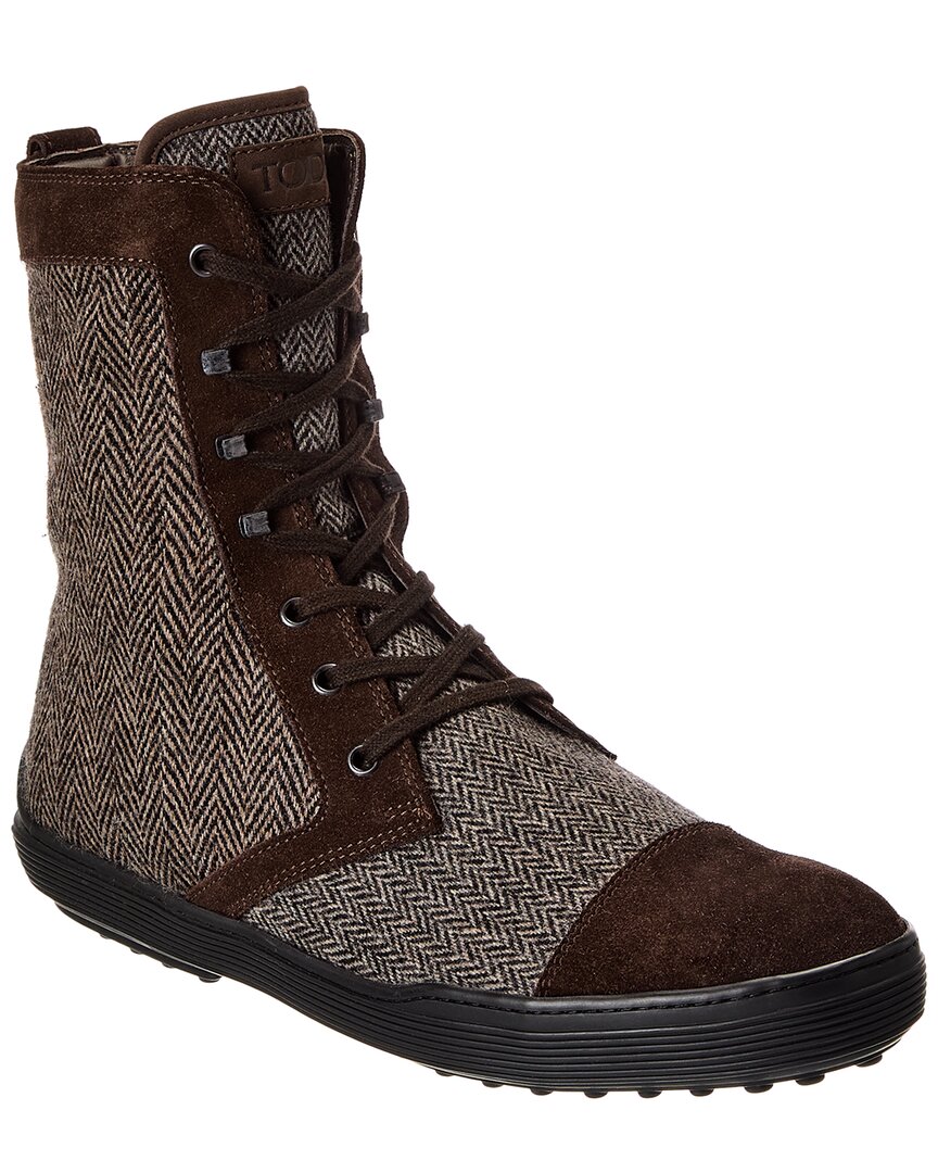 Tod's Knit & Suede Boot In Brown