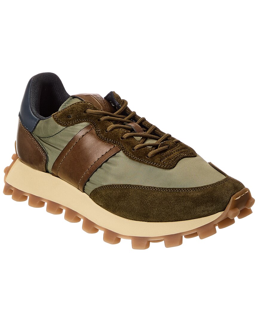 Tod's Man Sneakers Military Green Size 8.5 Leather, Textile Fibers In Green