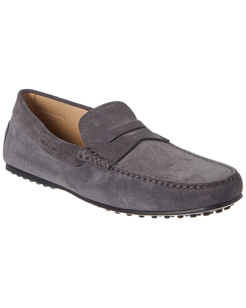 Tod's City Gommino Suede Driver In Grey