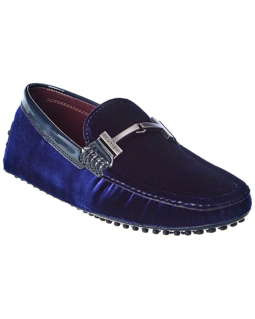 Tod's Gommini Velvet & Patent Loafer In Blue