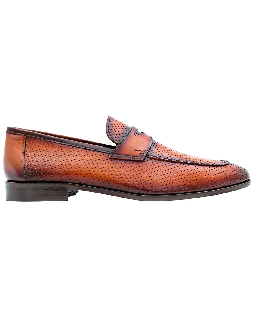 Mezlan Cueva Perforatedd Leather Penny Loafer In Brown