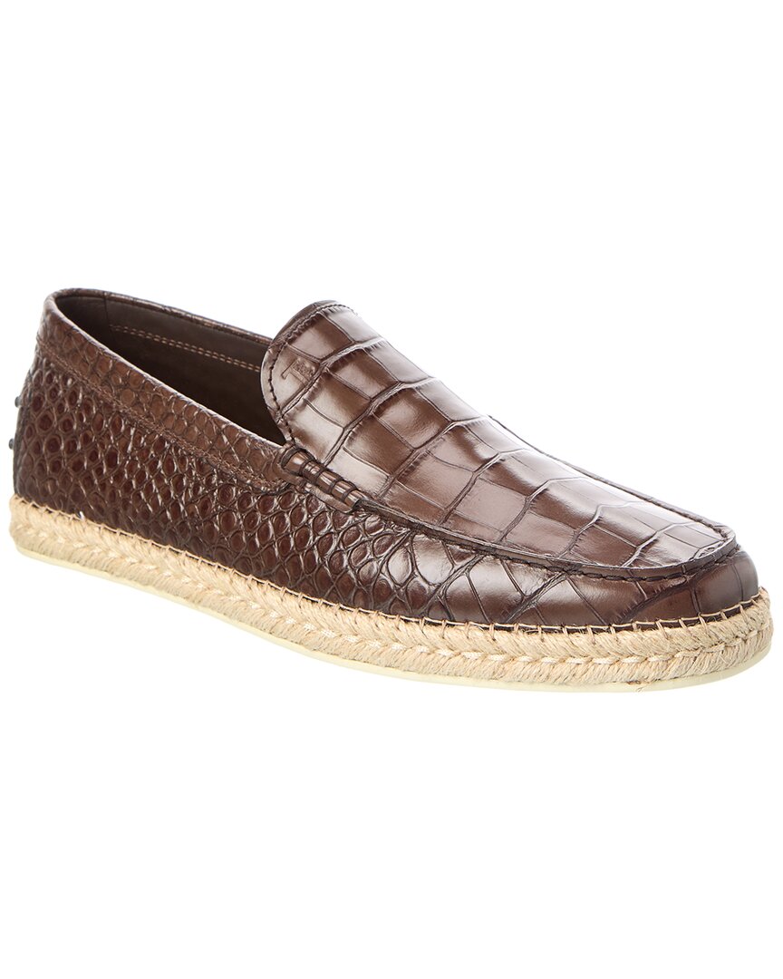 Tod's Croc-embossed Leather Loafer In Brown