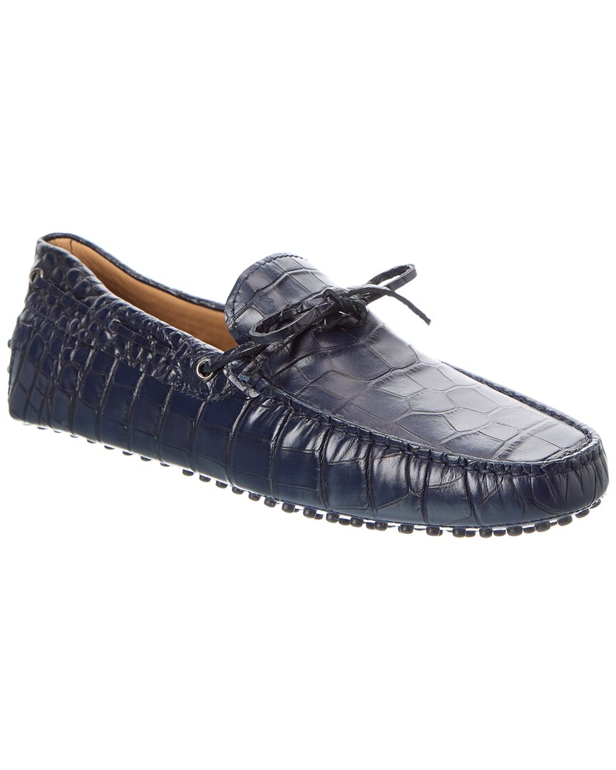 Tod's Croc-embossed Leather Loafer In Blue