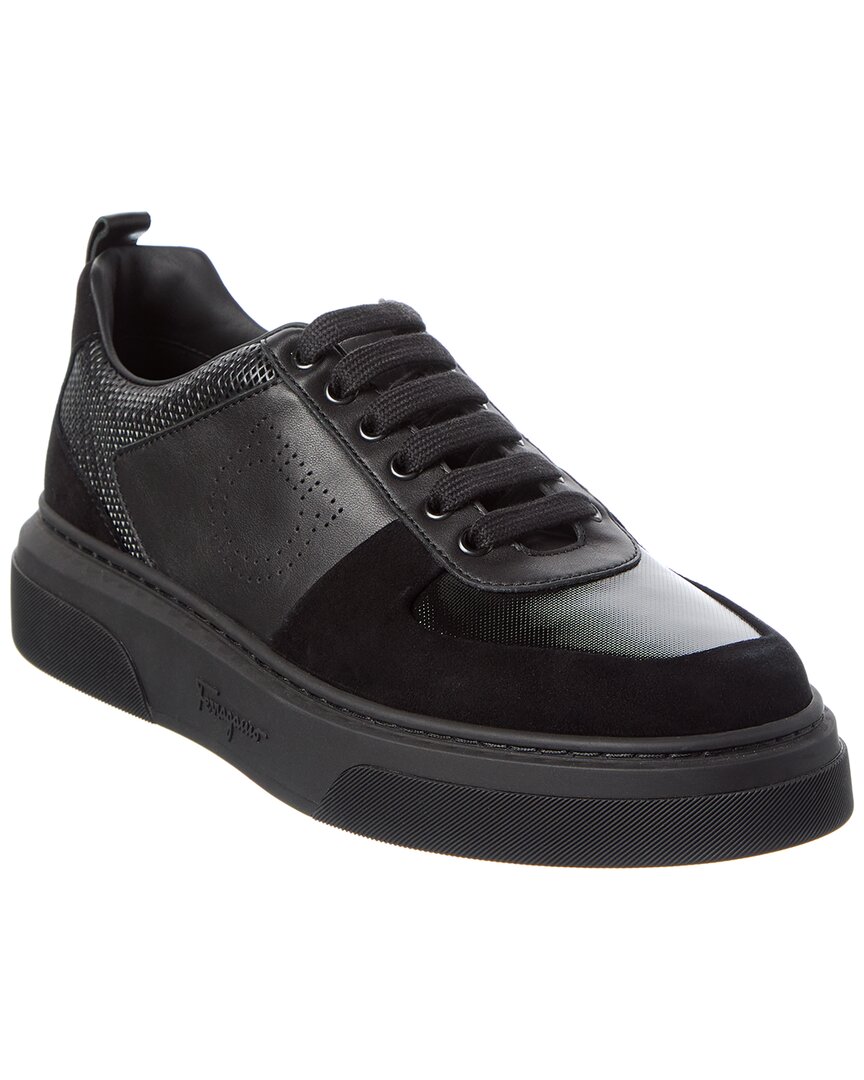 Ferragamo Cassina Leather & Suede Sneaker In Black