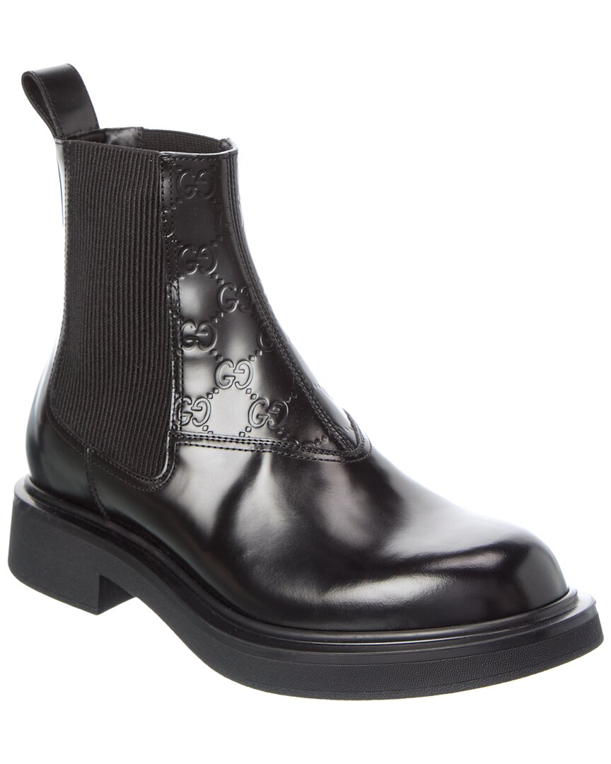 Gucci Gg Leather Bootie In Black