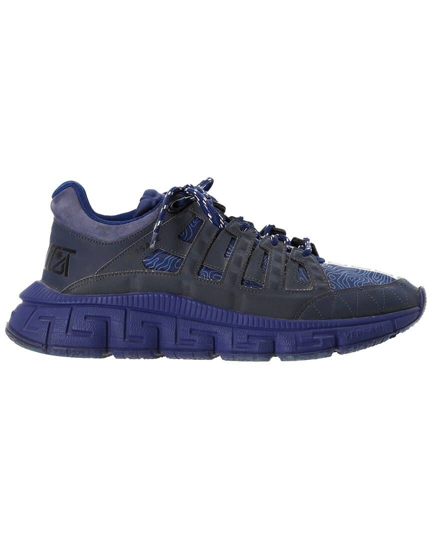 Versace Men's Leather Trigreca Lace-up Sneaker (authentic Pre-loved) In Blue