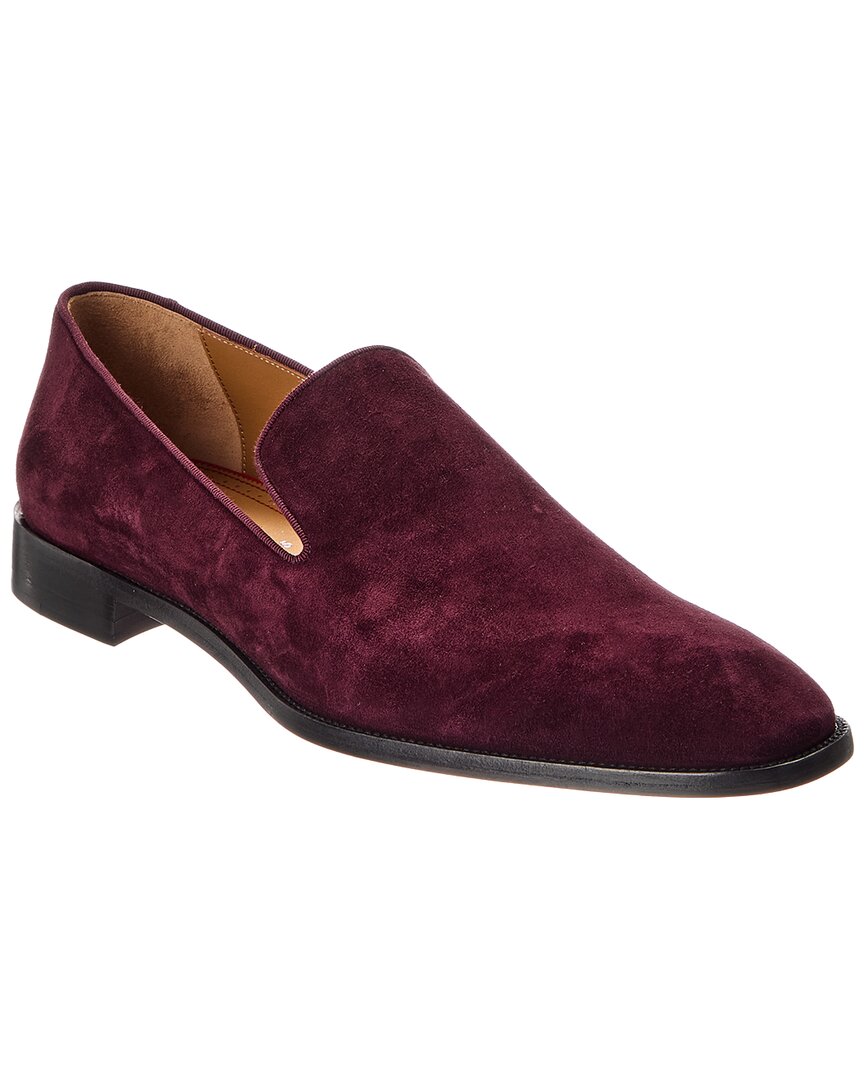 Christian Louboutin Danny Flex Grosgrain-trimmed Suede Loafers In Burgundy