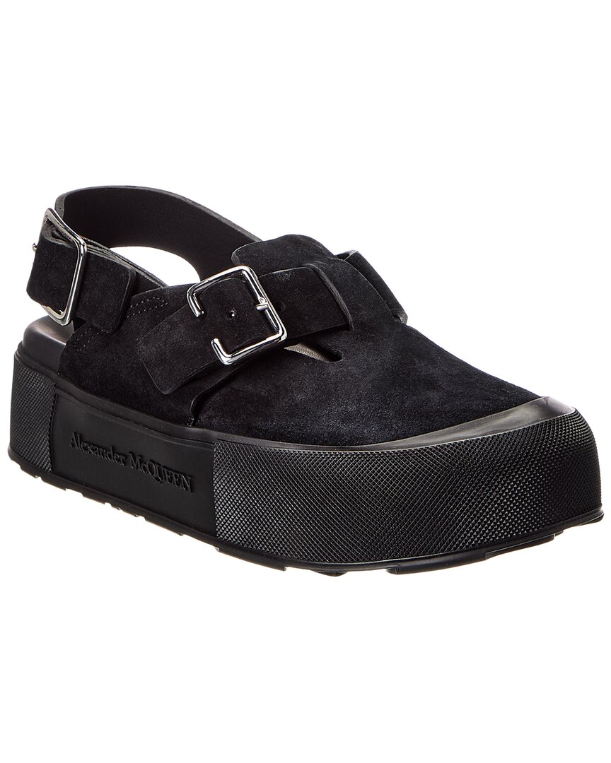 Alexander Mcqueen Mount Slick Suede Platform Sandal In Black