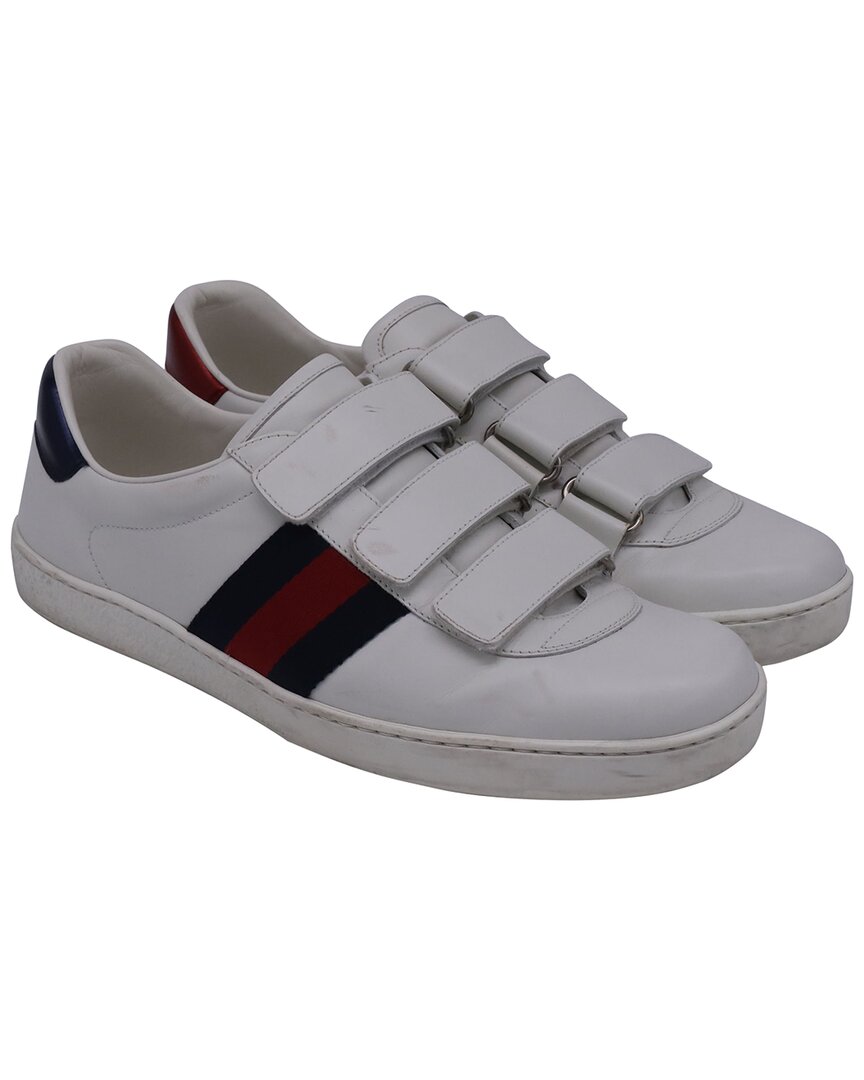 Gucci Men's Leather Ace Grip Low-top Sneaker (authentic Pre-loved) In White