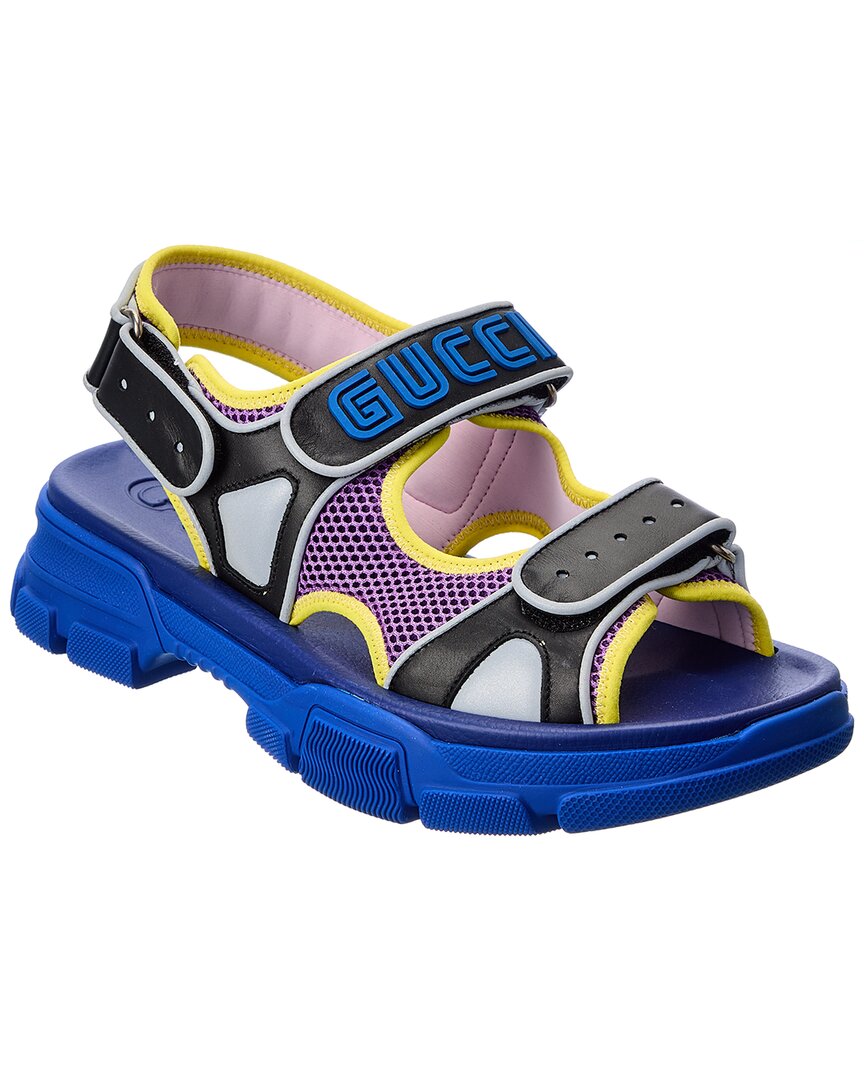 Gucci Leather & Mesh Sandal In Blue