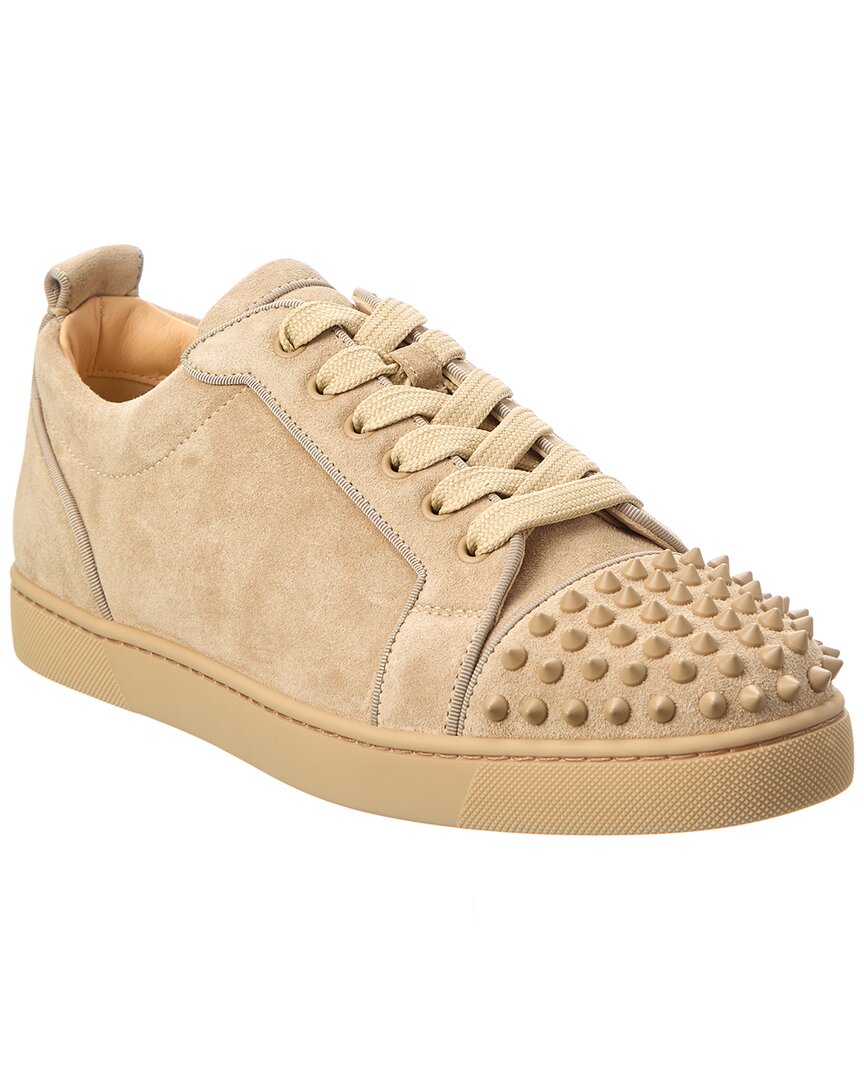 Christian Louboutin Louis Junior Spiked Suede Sneakers In Beige