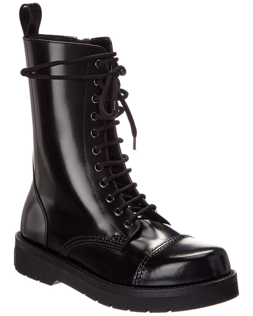 Valentino Garavani Valentino Leather Combat Boot In Black