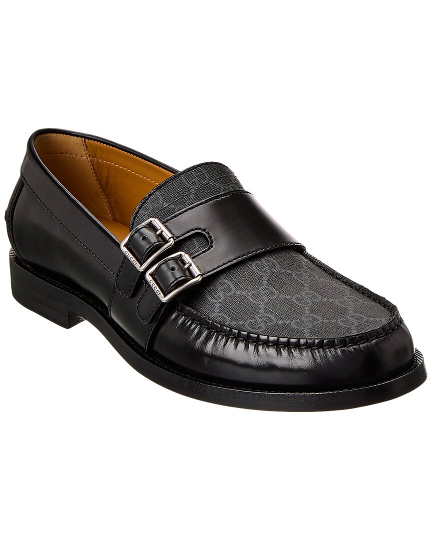 Gucci Gg Buckle Gg Supreme Canvas & Leather Loafer Men display picture 1