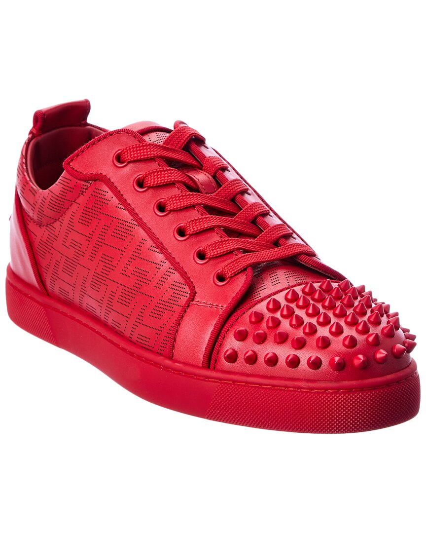 Shop Christian Louboutin Louis Junior Spikes Orlato Leather Sneaker In Red