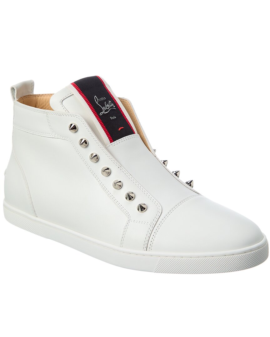 Shop Christian Louboutin F.a.v Fique A Vontade Mid Cut Leather Sneaker In White