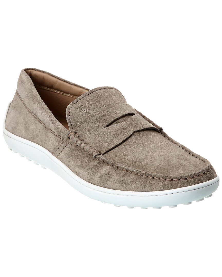 Shop Tod's Suede Loafer In Grey