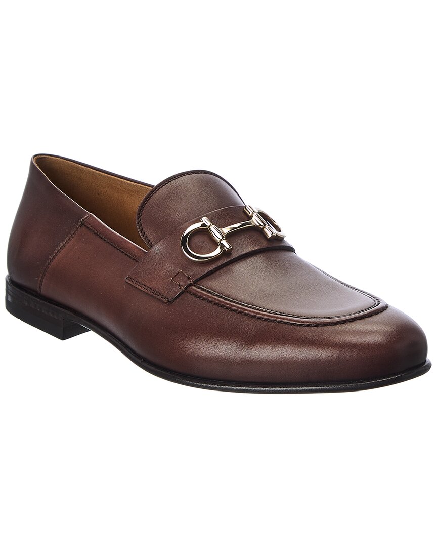 Ferragamo Gin Leather Loafers In Brown