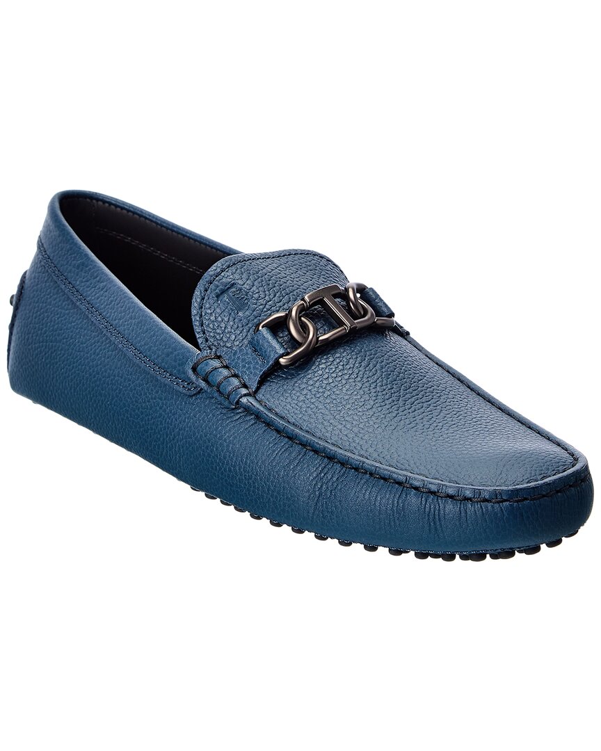 Shop Tod's Gommini Leather Driver In Blue