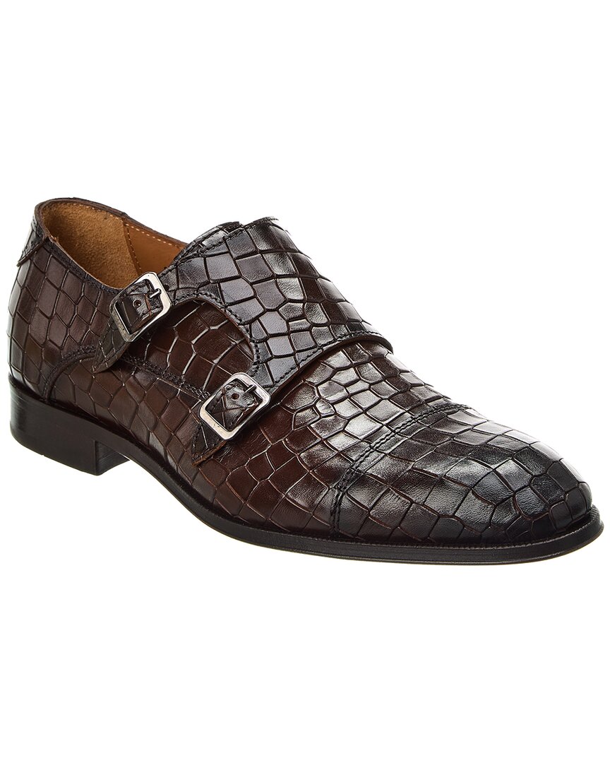 Shop Antonio Maurizi Cap Toe Double Monk Croc-embossed Leather Oxford In Brown