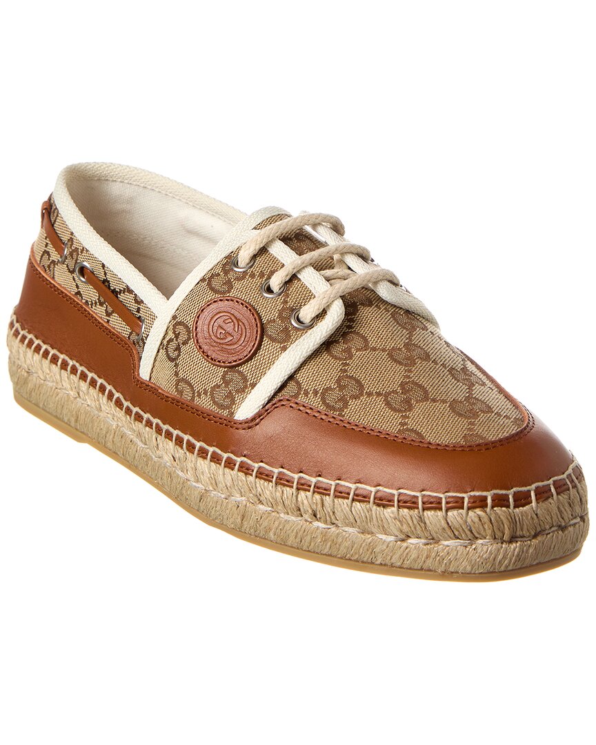 Shop Gucci Gg Canvas & Leather Espadrille In Brown