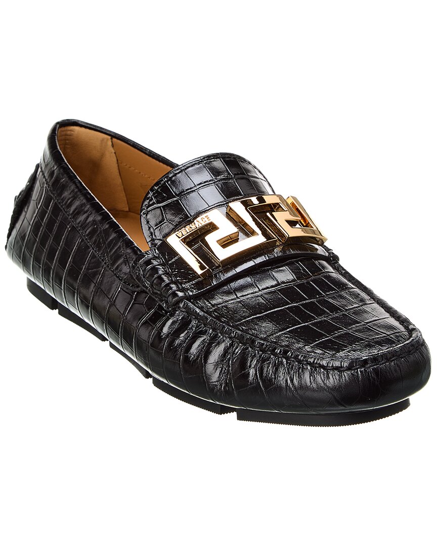 versace greca croc-embossed leather loafer