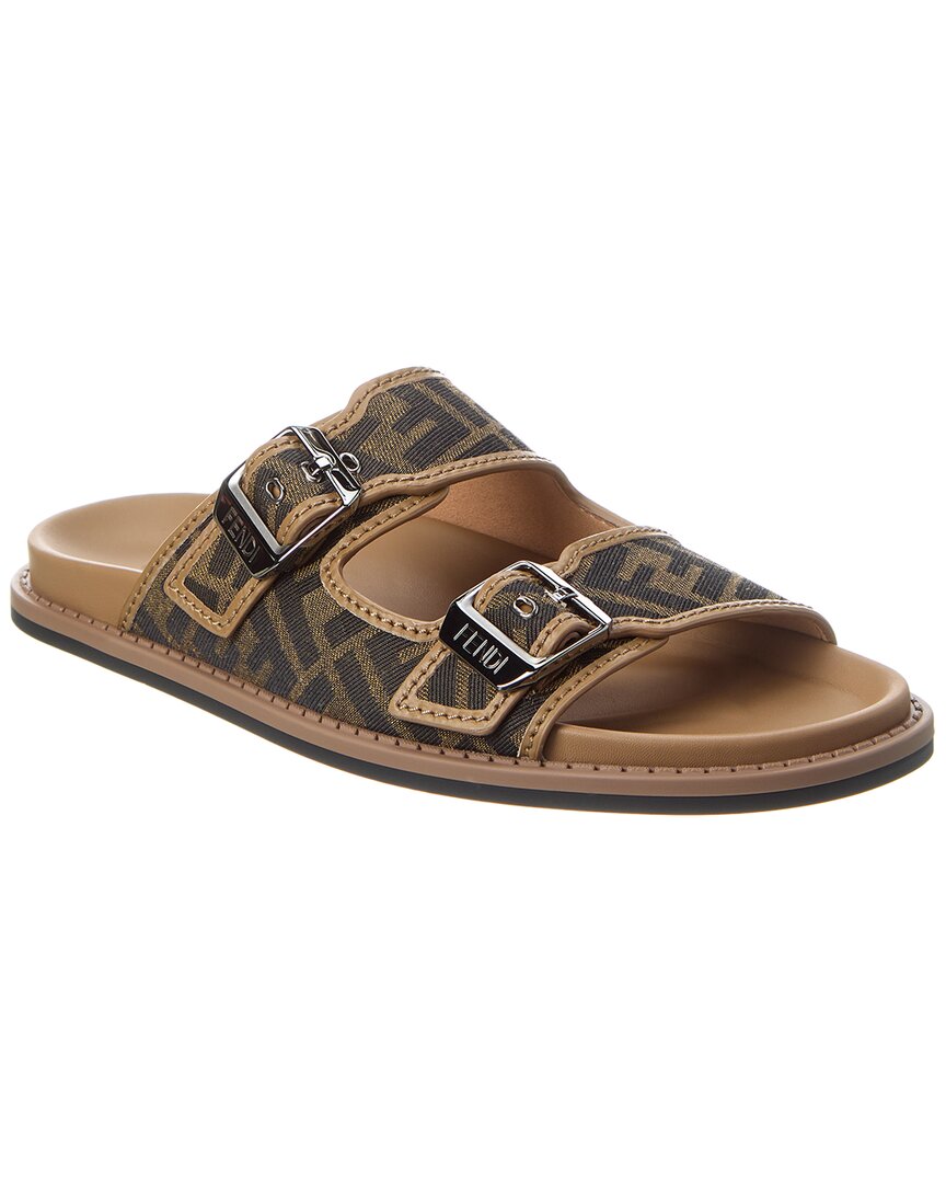 Fendi Feel Ff Jacquard & Leather Sandal In Brown