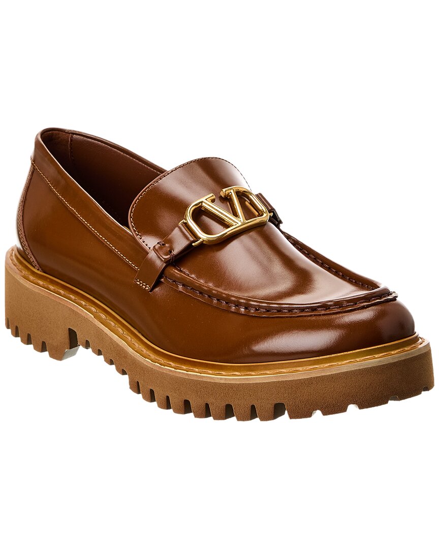 Pre-owned Valentino Garavani Valentino Vlogo Signature Leather Loafer Men's In Brown