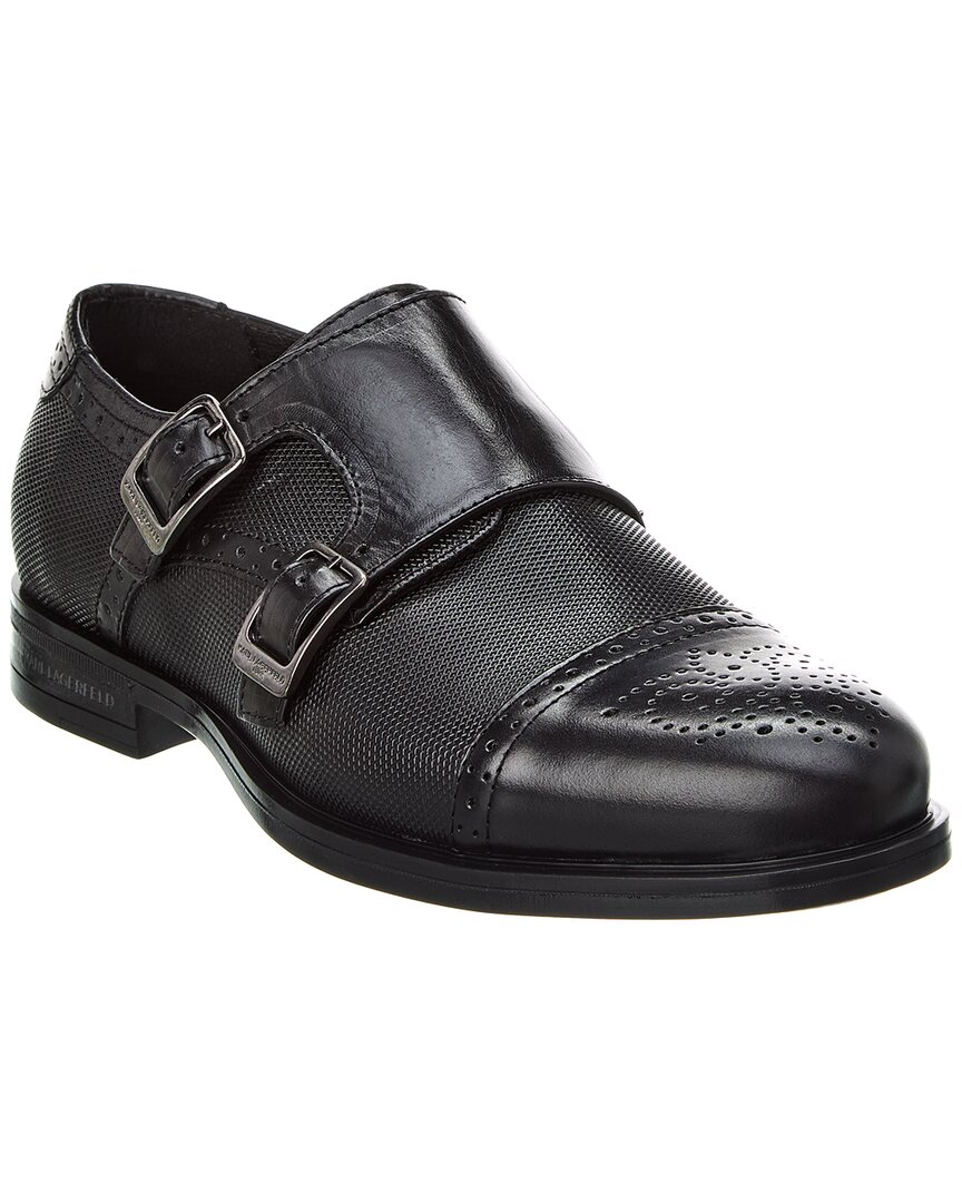 Karl Lagerfeld Men's Perforated Leather Double Monk Strap Shoes In Black
