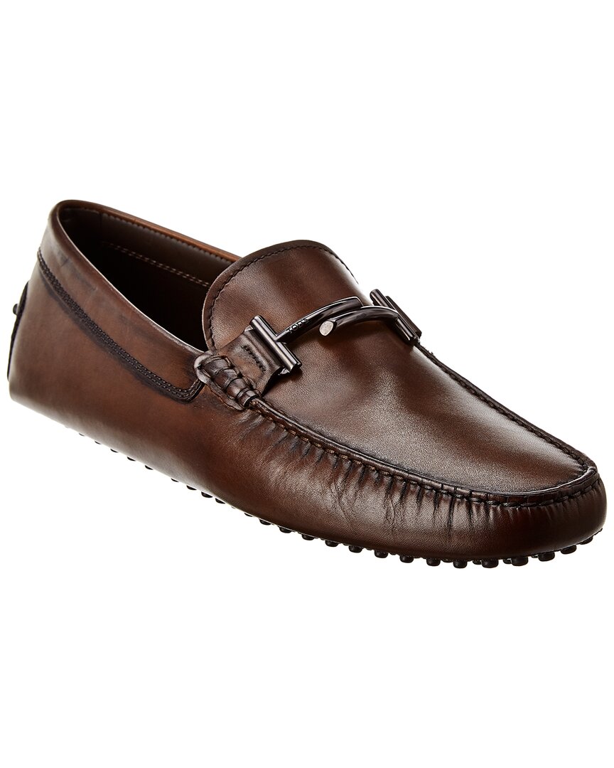 Shop Tod's Classic Double T Leather Loafer In Brown