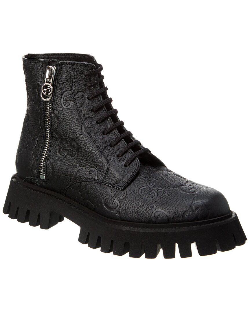 Shop Gucci Gg Leather Boot In Black