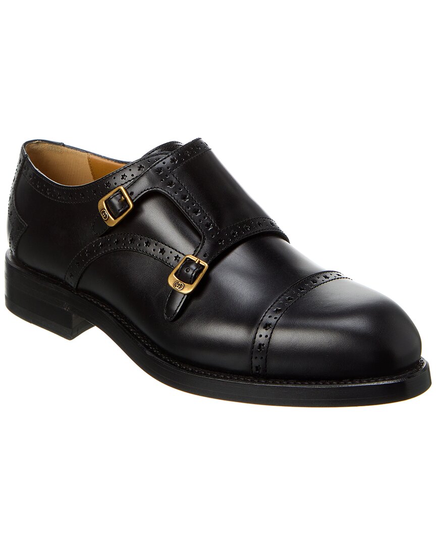 Shop Gucci Monk Strap Leather Loafer In Black