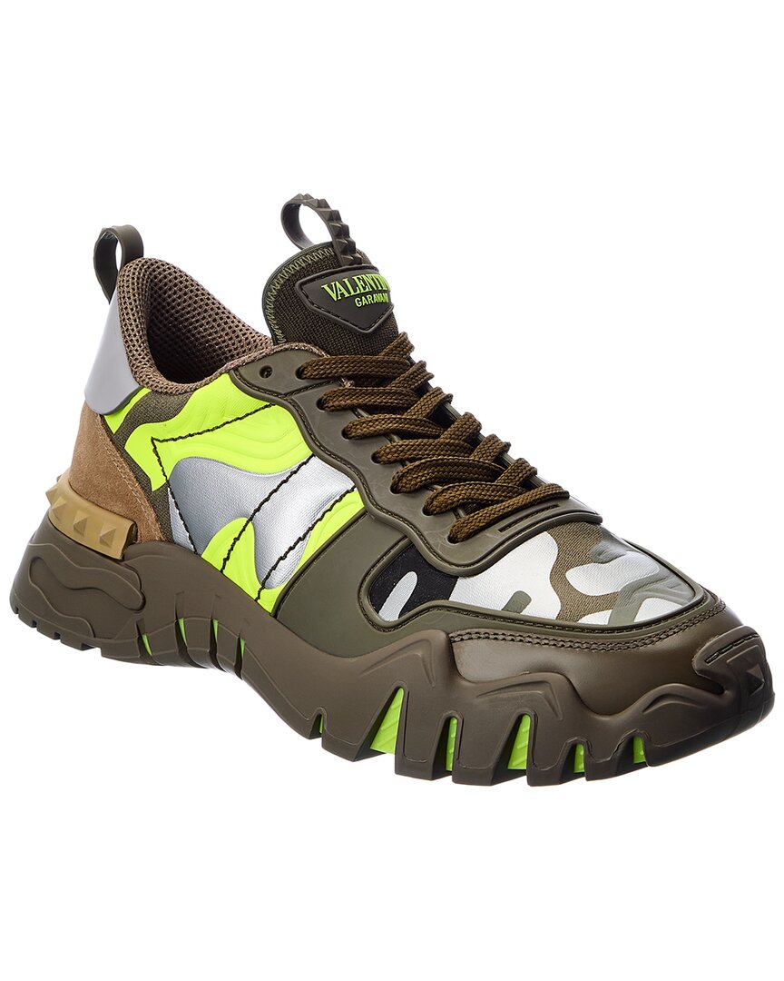 Valentino Rockrunner Camouflage-print Leather Sneakers