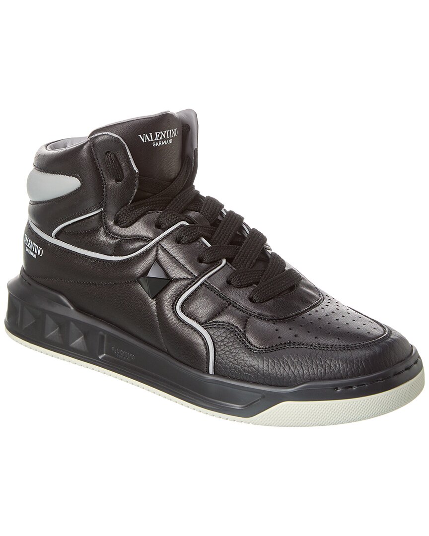 Shop Valentino Leather High-top Sneaker In Black