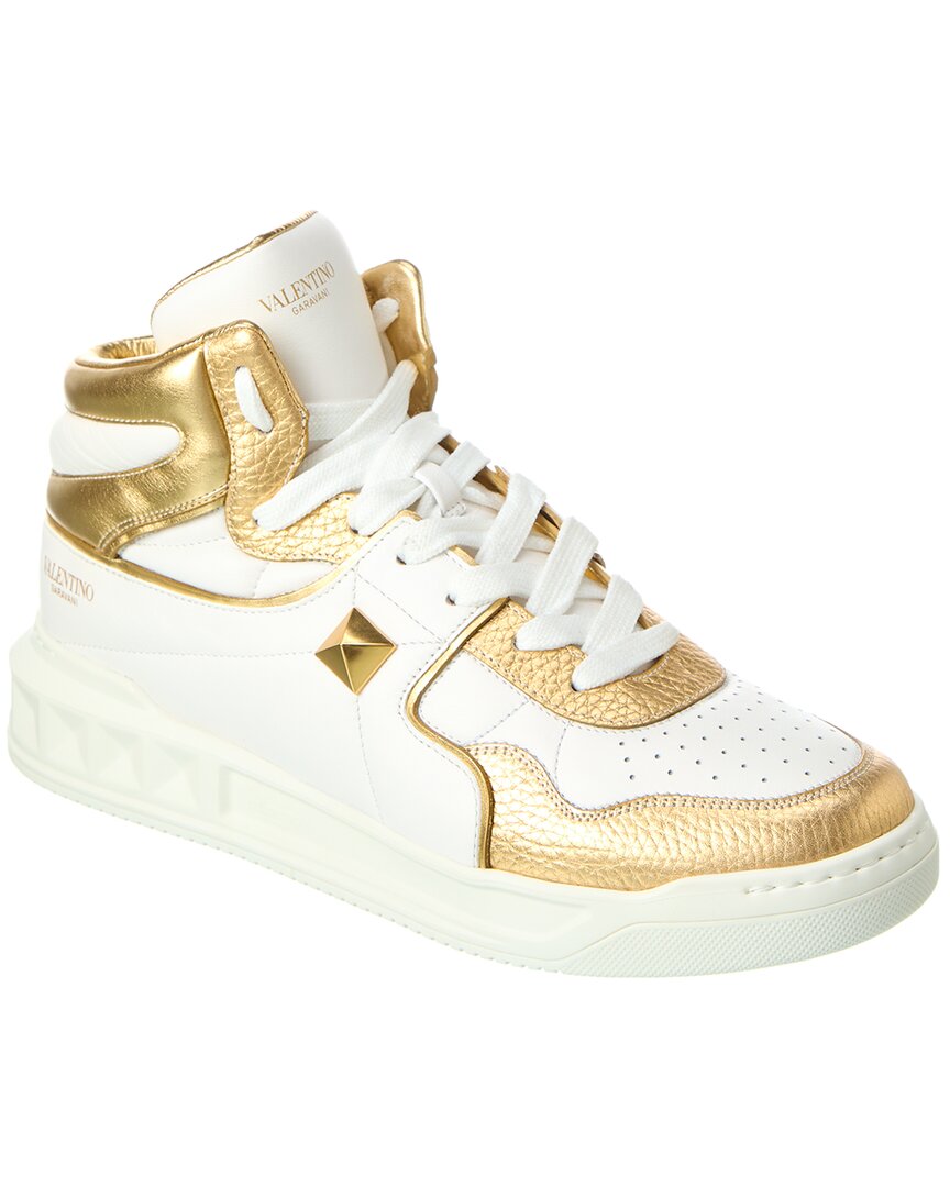 Shop Valentino Leather Mid-top Sneaker In White