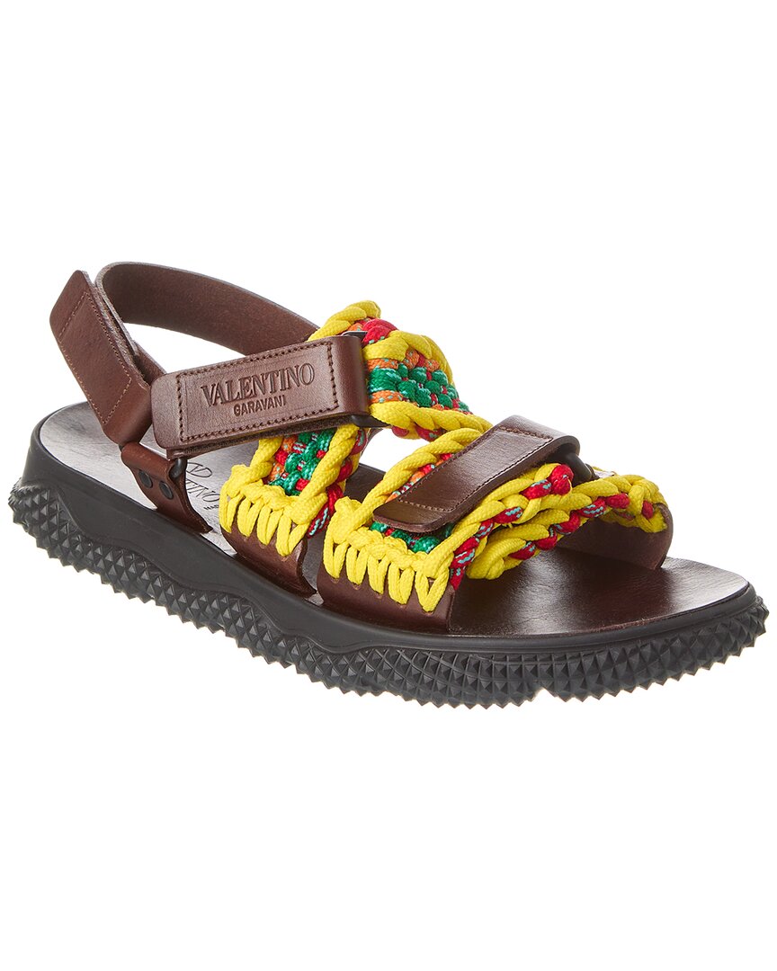 Shop Valentino Rope & Leather Sandal In Yellow